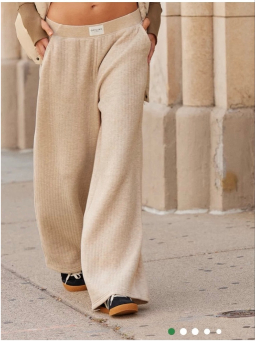Women's Aerie Offline Wide Leg Coffee Run Trousers Ribbed Pants XL Beige - Picture 4 of 11